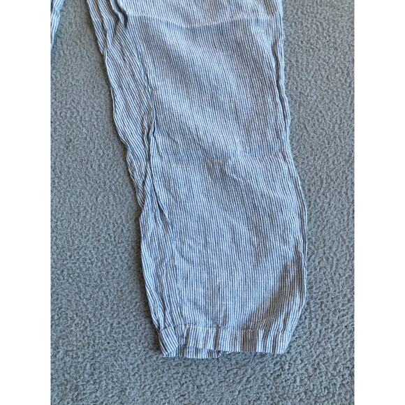 Quince Pants Large Linen Striped Cropped Pull On Stretch Straight Blue Beach - Picture 14 of 14